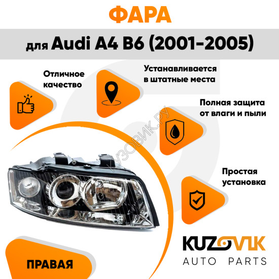 Фара правая Audi A4 B6 (2001-2005) KUZOVIK